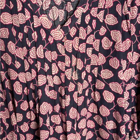 Maeve Pink and Purple Floral Print Pleated Front V Neck Blouse Size Small - Picture 2 of 7